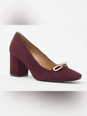 NEW ANN TAYLOR RICH CRANBERRY CHAIN HIGH BLOCK HEEL SUEDE PUMPS HEELS SHOES 6.5